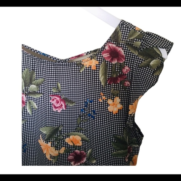 WESTMOON Floral Flutter Sleeve Blouse With Gingham Print Black Gingham Sz Small - Picture 8 of 12